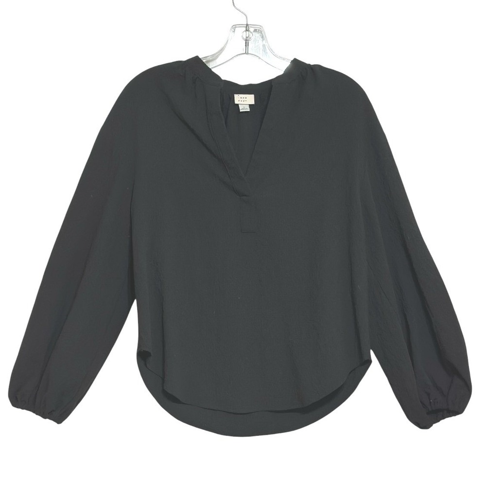 A New Day Blouse Womens Black Balloon Sleeve Boho Chic Dark Academia S